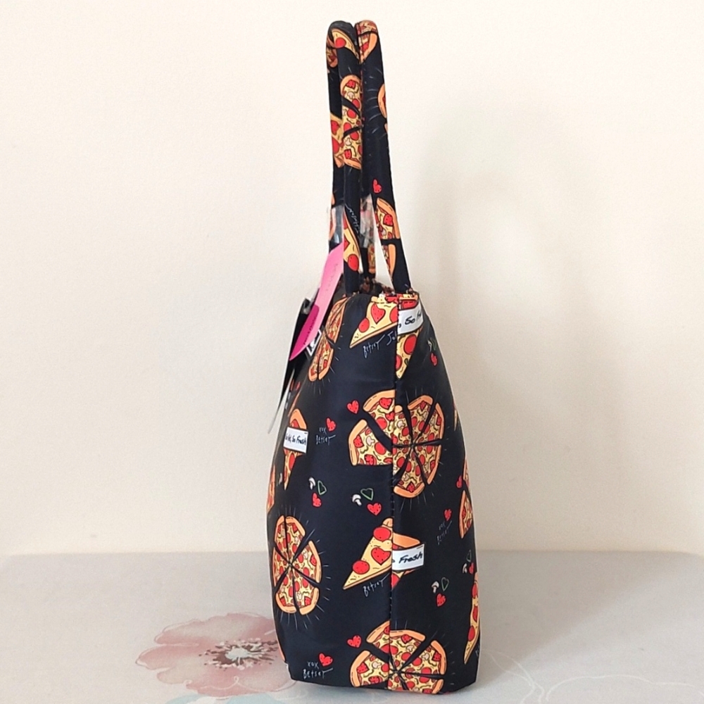 New Betsey Johnson Pizza Print Lunch Tote Bag - Picture 3 of 16